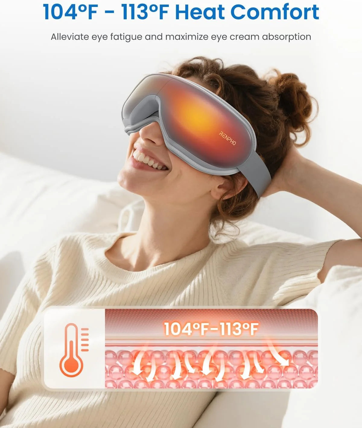 Eye Massager with Heat & Vibration – 5 Massage Modes, Bluetooth Music, Adjustable Headband, USB Rechargeable - Gray
