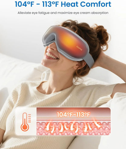Eye Massager with Heat & Vibration – 5 Massage Modes, Bluetooth Music, Adjustable Headband, USB Rechargeable - Gray
